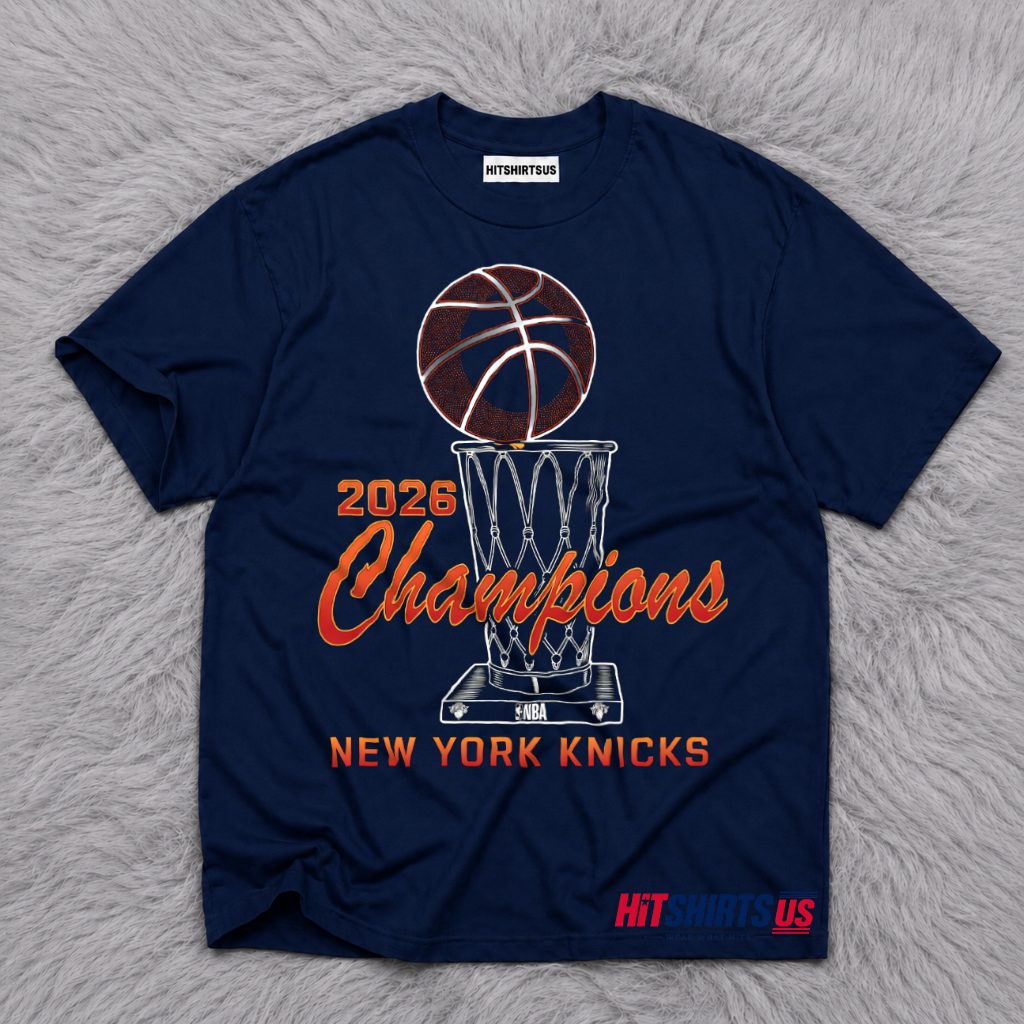 Gold Larry OBrien Trophy New York Knicks 2026 NBA Champions T-Shirt