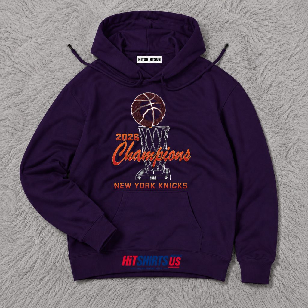 Gold Larry OBrien Trophy New York Knicks 2026 NBA Champions Hoodie Gold Larry OBrien Trophy New York Knicks 2026 NBA Champions Hoodie