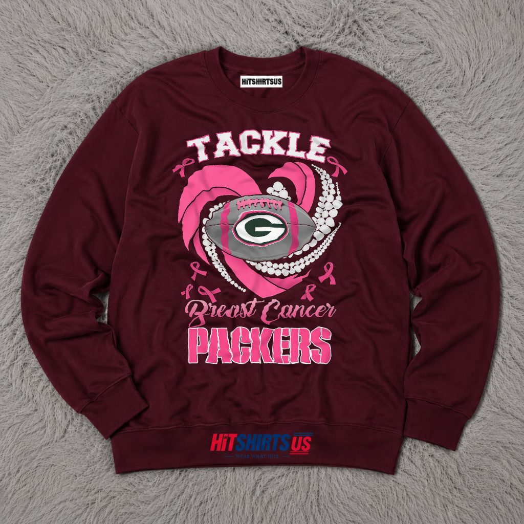 Green Bay Packers Breast Cancer Awareness Pink Ribbon Long Sleeve Green Bay Packers Breast Cancer Awareness Pink Ribbon Long Sleeve