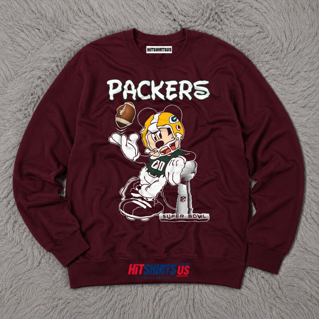 Green Bay Packers Mickey Mouse Super Bowl Trophy Long Sleeve Green Bay Packers Mickey Mouse Super Bowl Trophy Long Sleeve