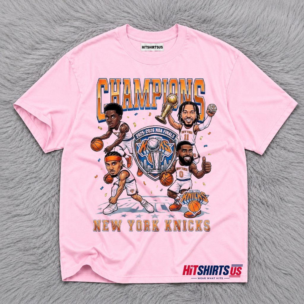 New York Knicks 2025 2026 Finals Champions Trophy Caricature T-Shirt