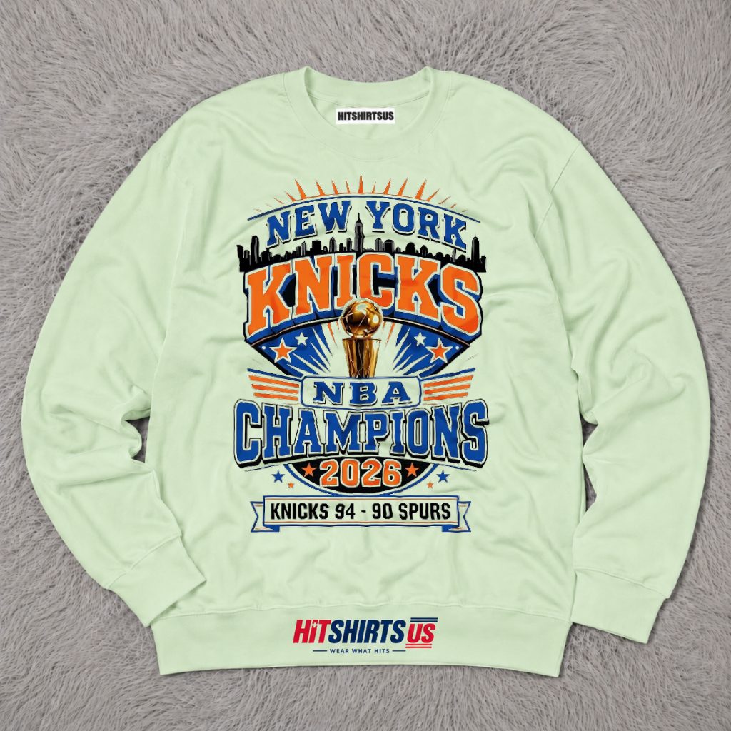 New York Knicks NBA Champions 2026 Beat Spurs 94 90 Trophy Long Sleeve New York Knicks NBA Champions 2026 Beat Spurs 94 90 Trophy Long Sleeve