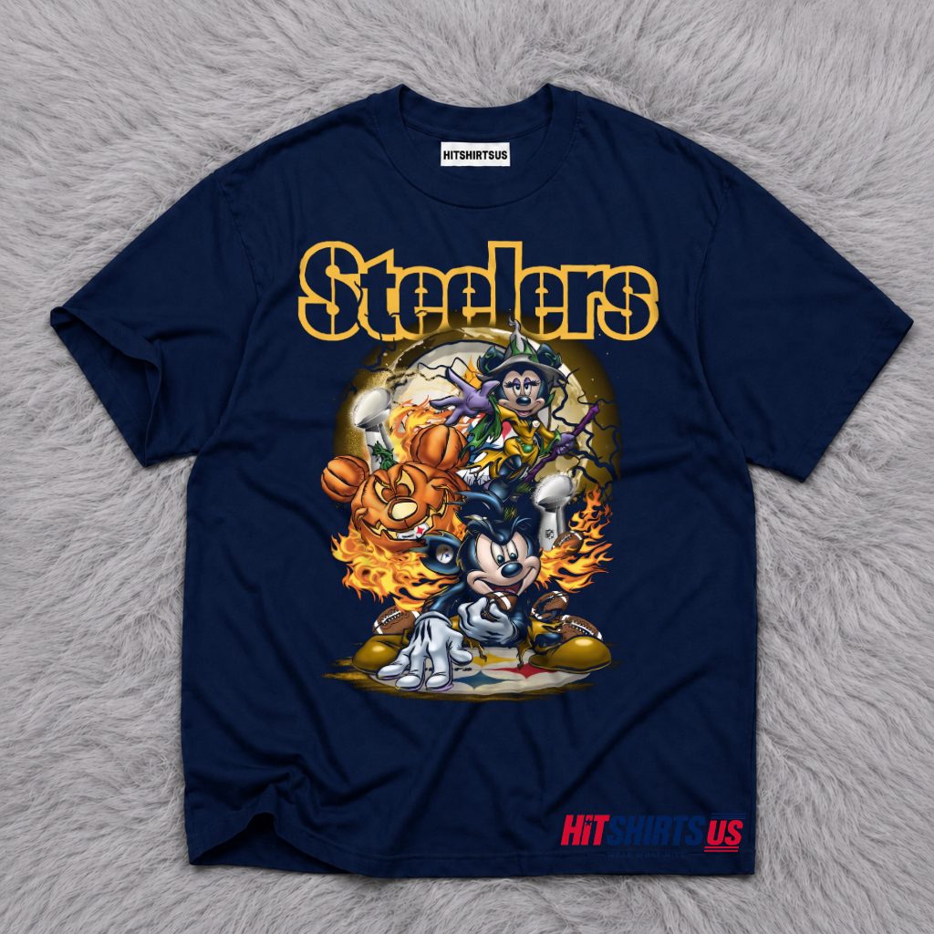 Pittsburgh Steelers Halloween Mickey Mouse Pumpkin Football T-Shirt