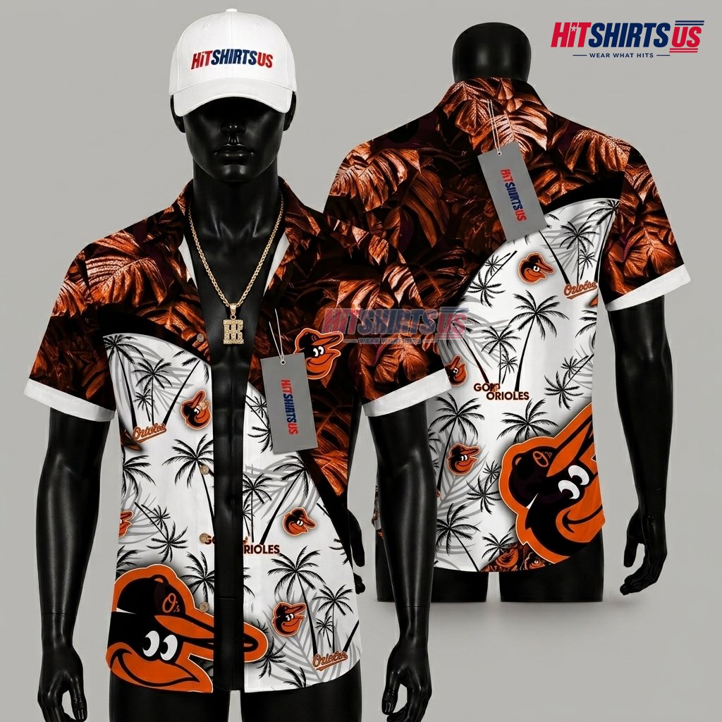 Baltimore Orioles Aloha Shirt MLB Go Orioles Coconut Tree Front