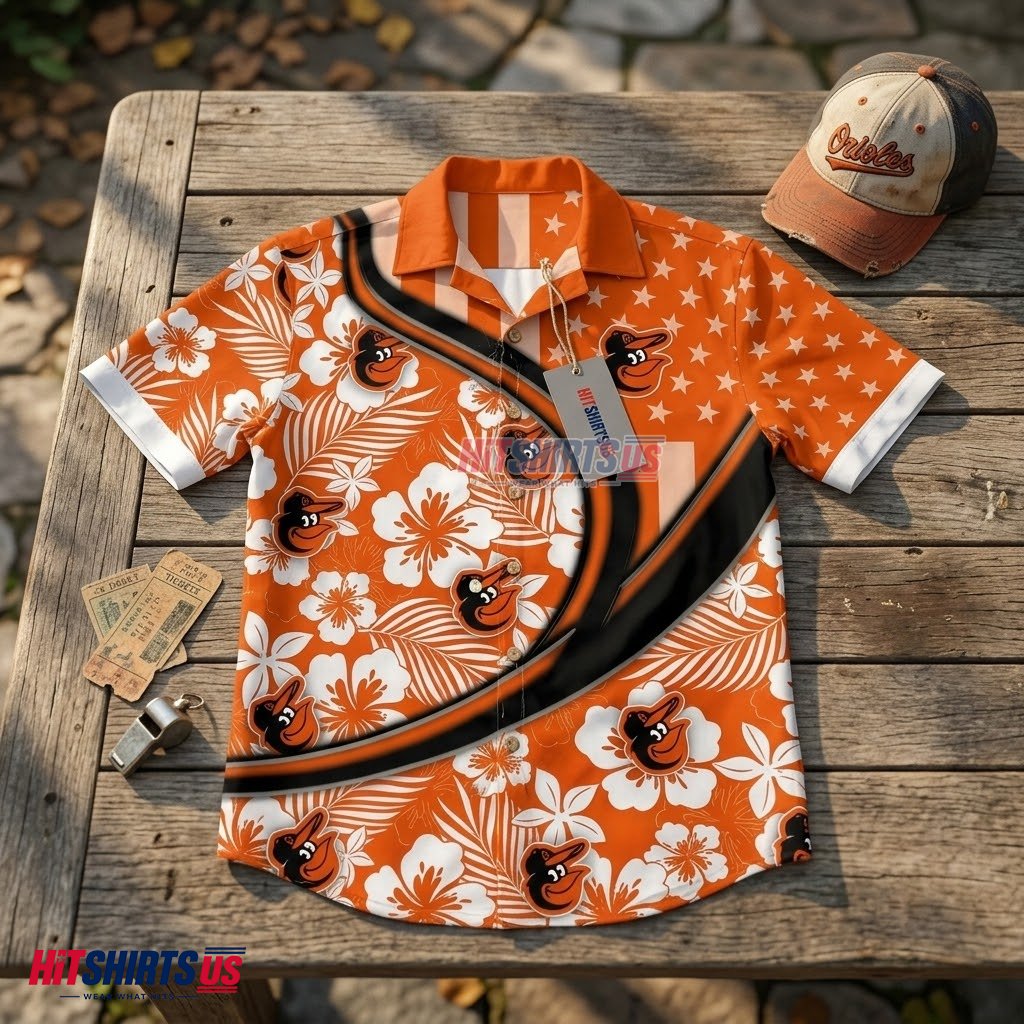 Baltimore Orioles Hawaiian Shirt Custom Name Hibiscus Pattern Back Baltimore Orioles Hawaiian Shirt Custom Name Hibiscus Pattern Back