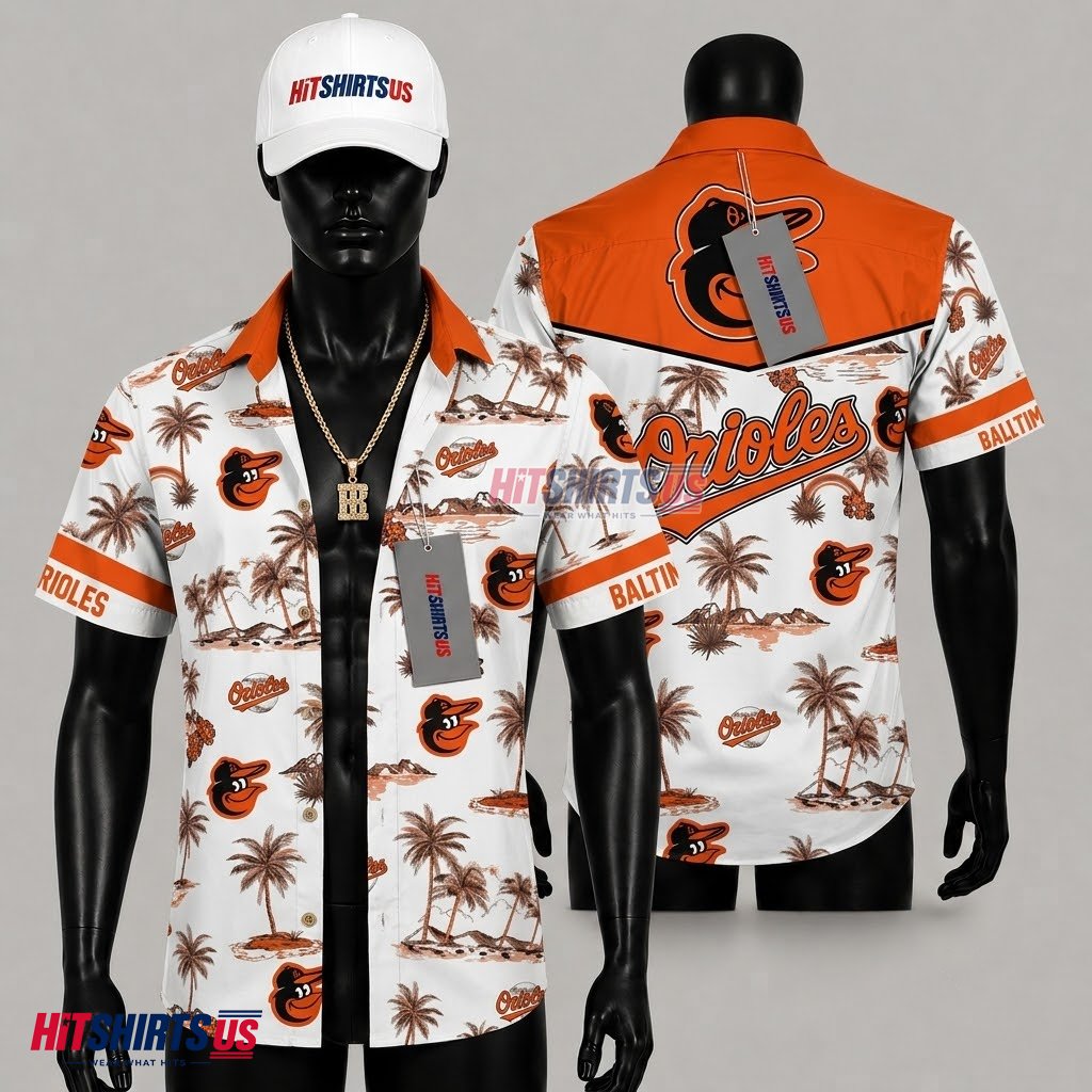 Baltimore Orioles Hawaiian Shirt Island Palm Contrast Yoke