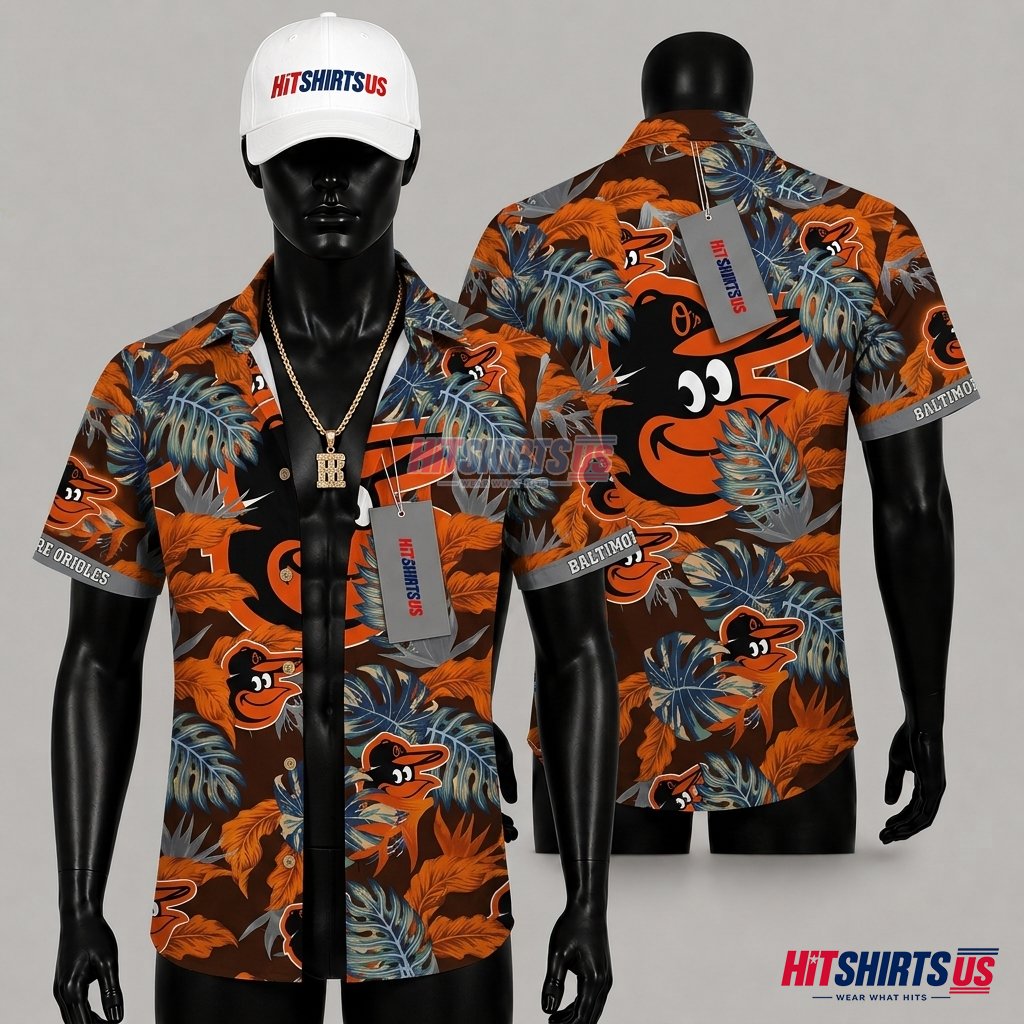 Baltimore Orioles Hawaiian Shirt MLB Monstera Leaf Summer Front