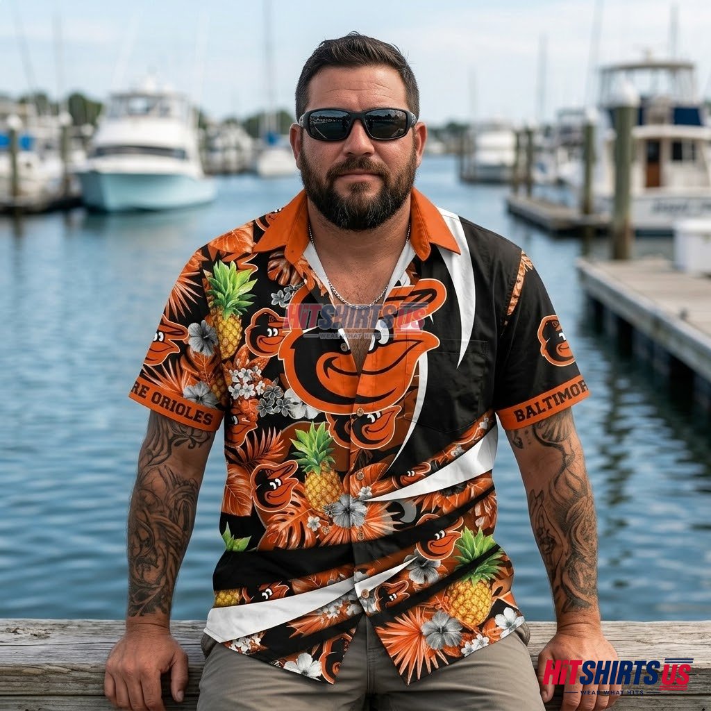Baltimore Orioles Hawaiian Shirt MLB Pineapple Tropical Pattern Back Baltimore Orioles Hawaiian Shirt MLB Pineapple Tropical Pattern Back