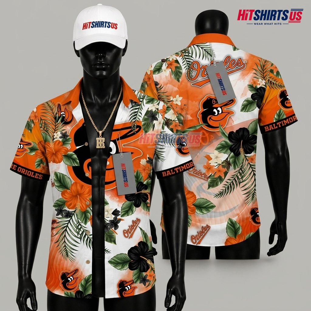 Baltimore Orioles Hawaiian Shirt MLB Tropical Floral Fan Front