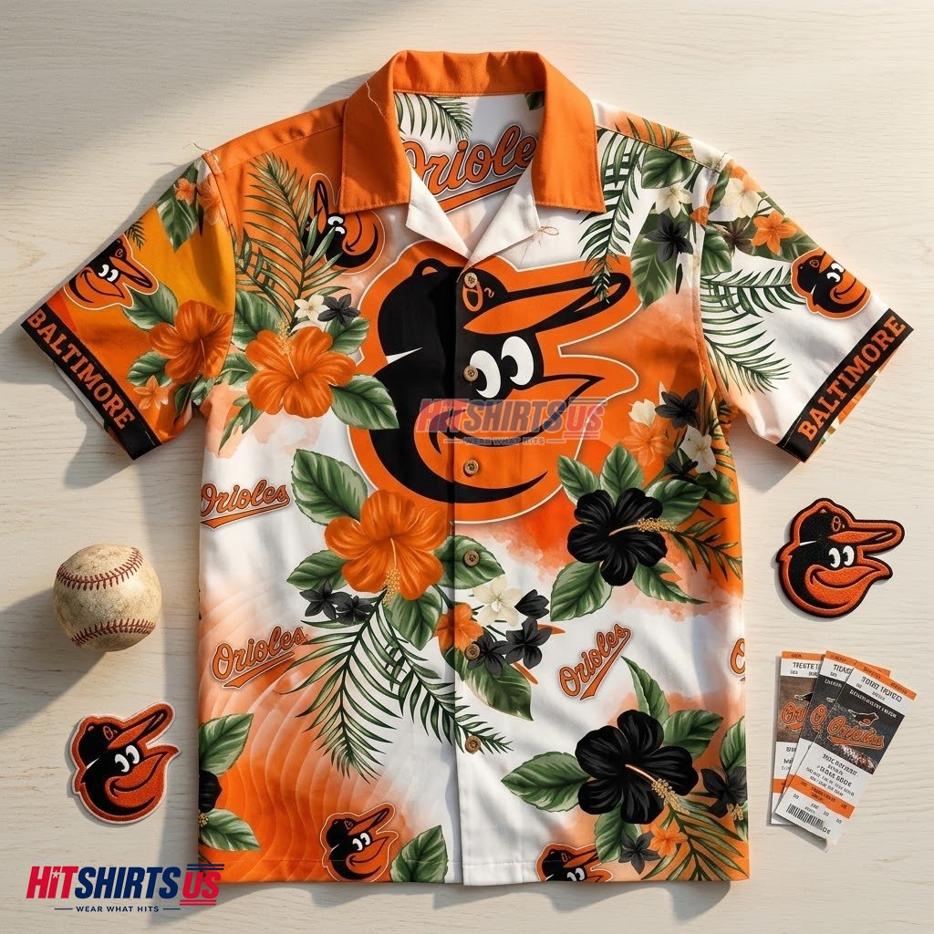 Baltimore Orioles Hawaiian Shirt MLB Tropical Floral Fan Back Baltimore Orioles Hawaiian Shirt MLB Tropical Floral Fan Back