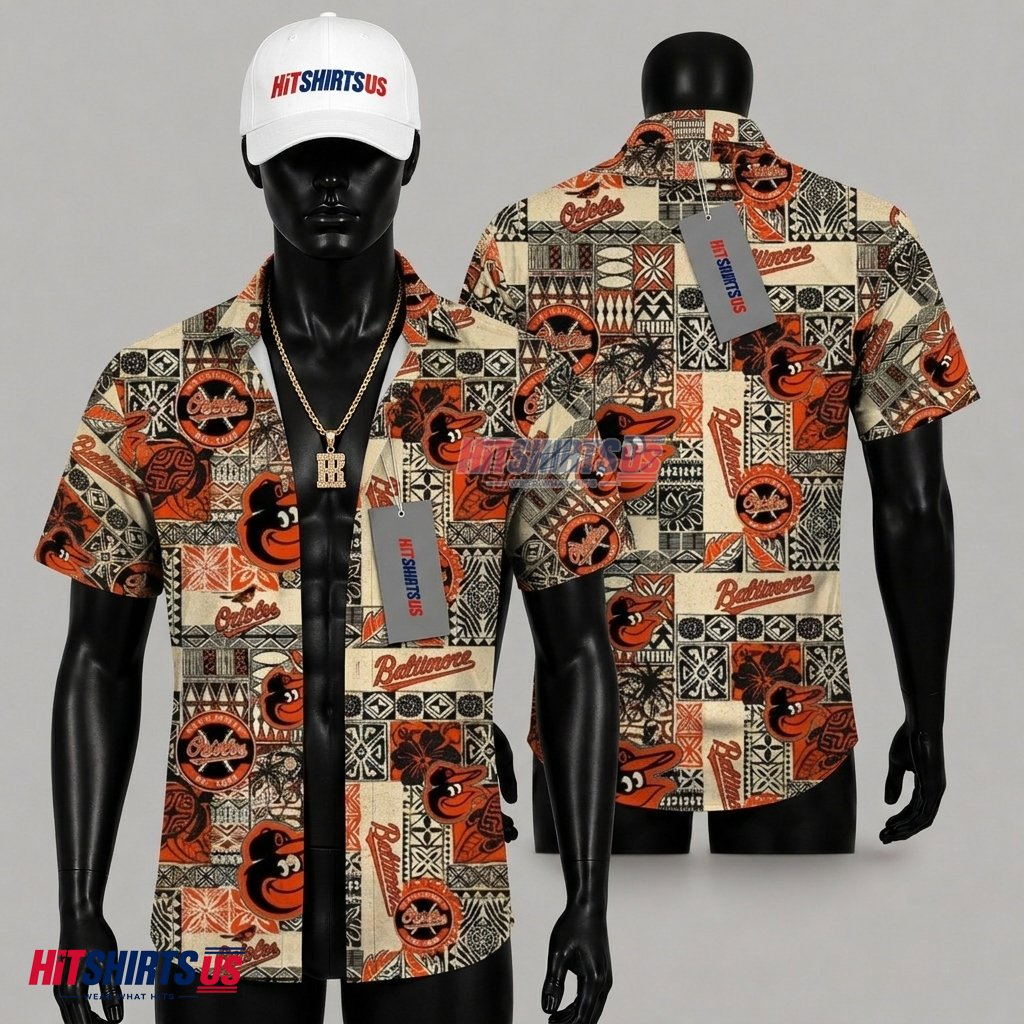 Baltimore Orioles Hawaiian Shirt Tribal Patchwork Turtle Pattern Front