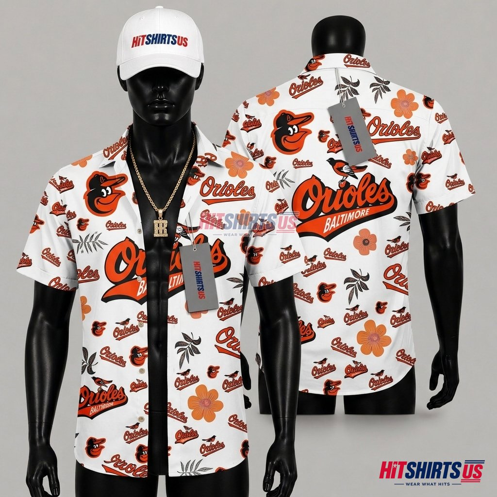 Baltimore Orioles Hawaiian Shirt Tropical Floral Bird Logo Pattern Front