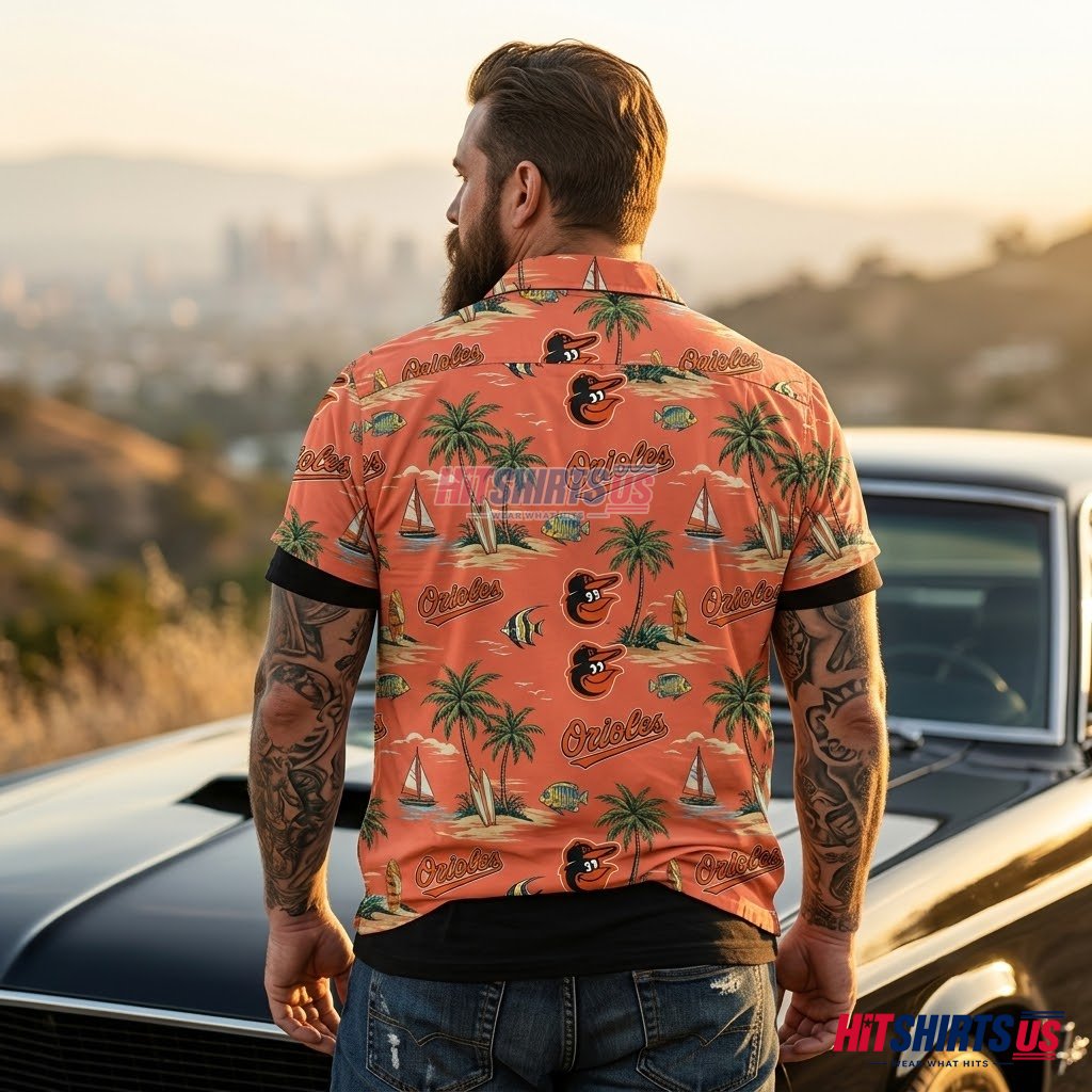 Baltimore Orioles Hawaiian Shirt Vintage Surfer Beach Scene Version 3 Baltimore Orioles Hawaiian Shirt Vintage Surfer Beach Scene Version 3