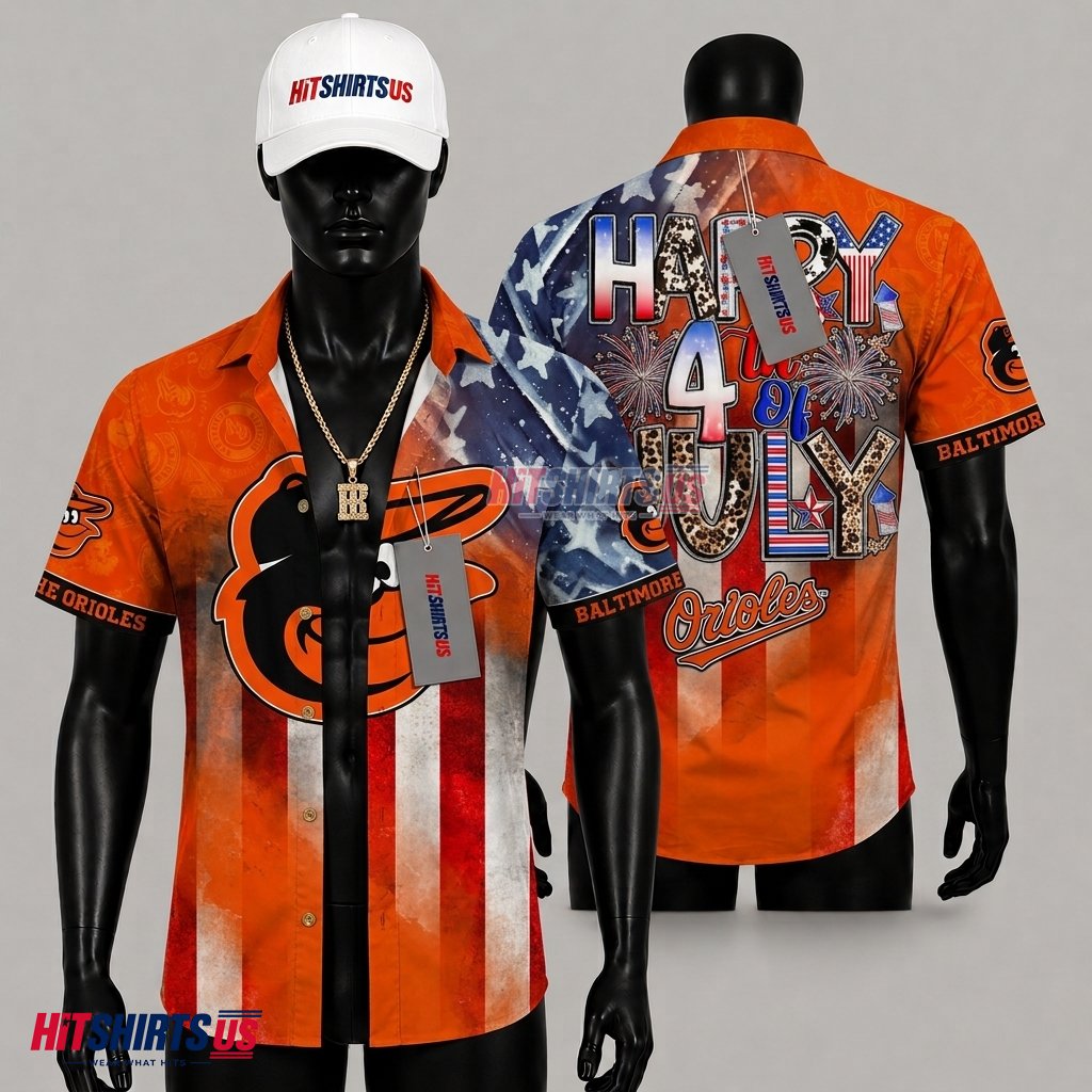 Baltimore Orioles Tropical Shirt MLB Happy 4th Of July American Flag Front