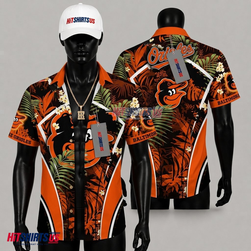 Baltimore Orioles Tropical Shirt MLB Jungle Fern Plumeria Front