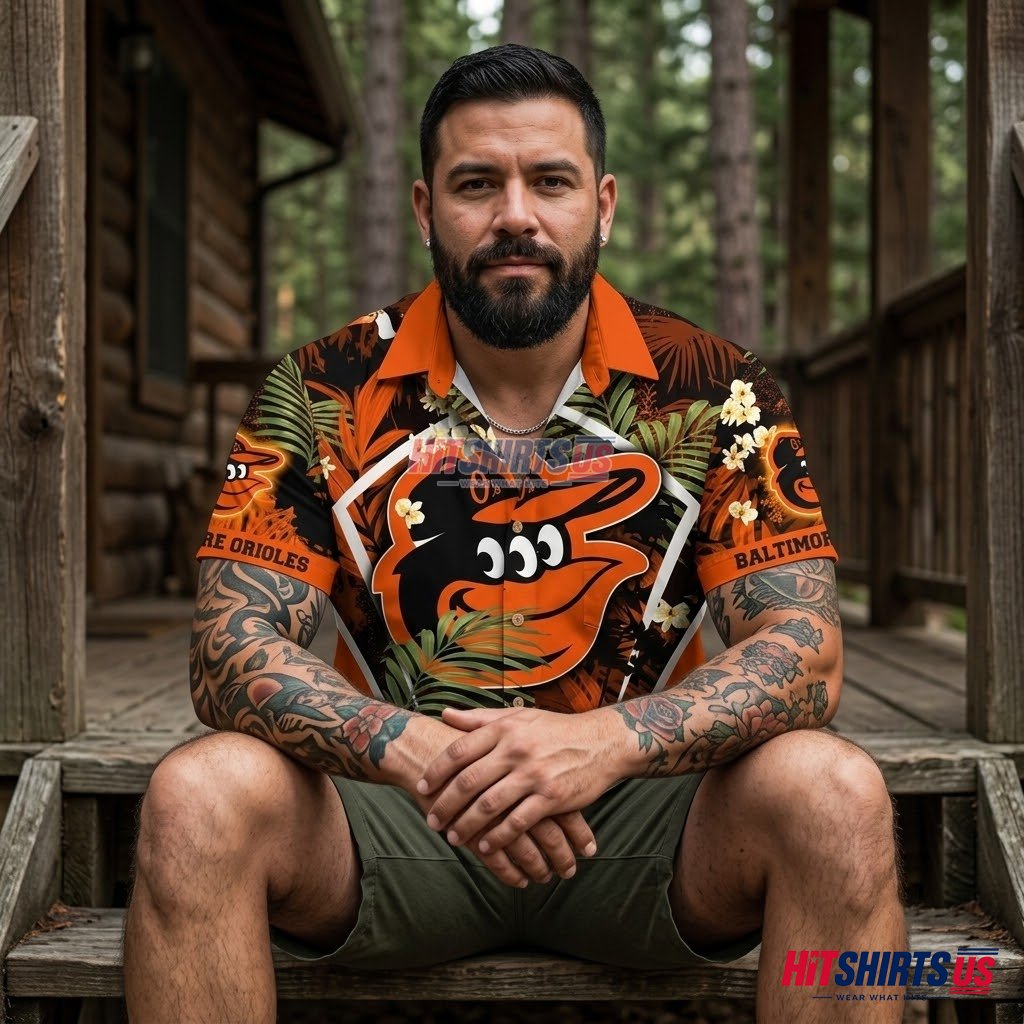 Baltimore Orioles Tropical Shirt MLB Jungle Fern Plumeria Back Baltimore Orioles Tropical Shirt MLB Jungle Fern Plumeria Back