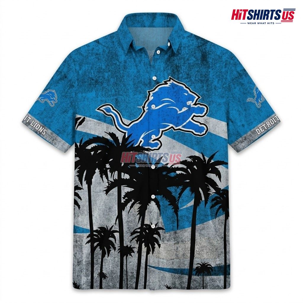 Detroit Lions Hawaiian Shirt Cheerleaders Palm Tree Design Front