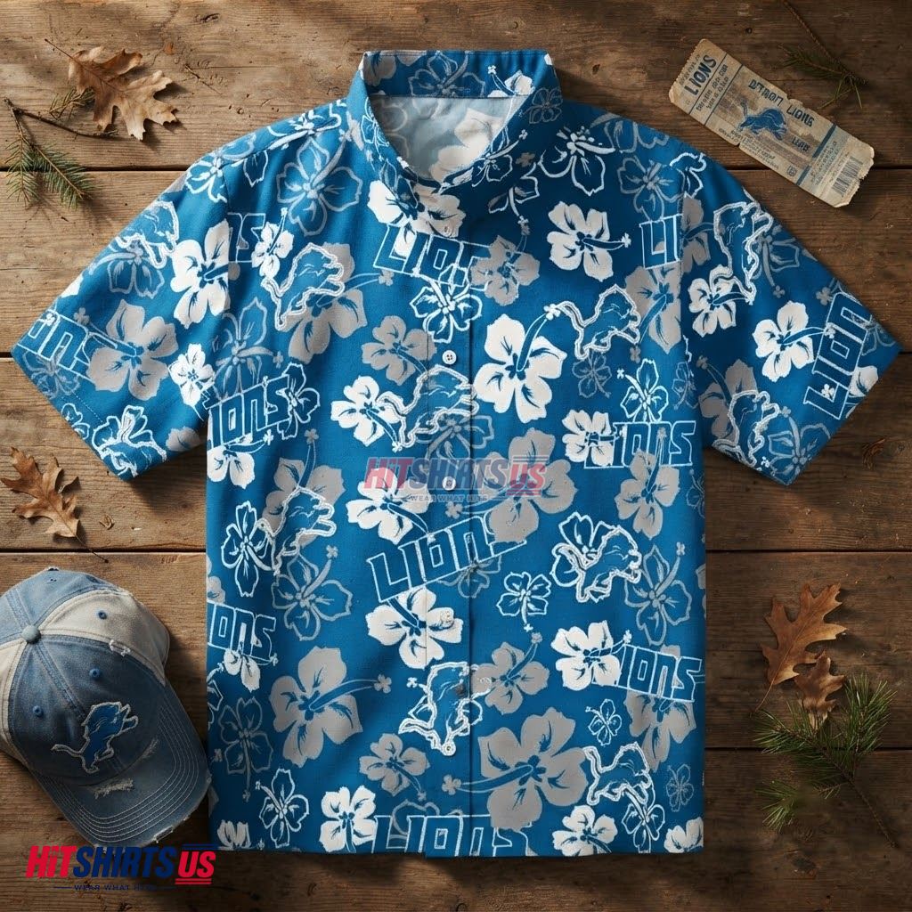 Detroit Lions Hawaiian Shirt Hibiscus Floral Print Pattern Back Detroit Lions Hawaiian Shirt Hibiscus Floral Print Pattern Back