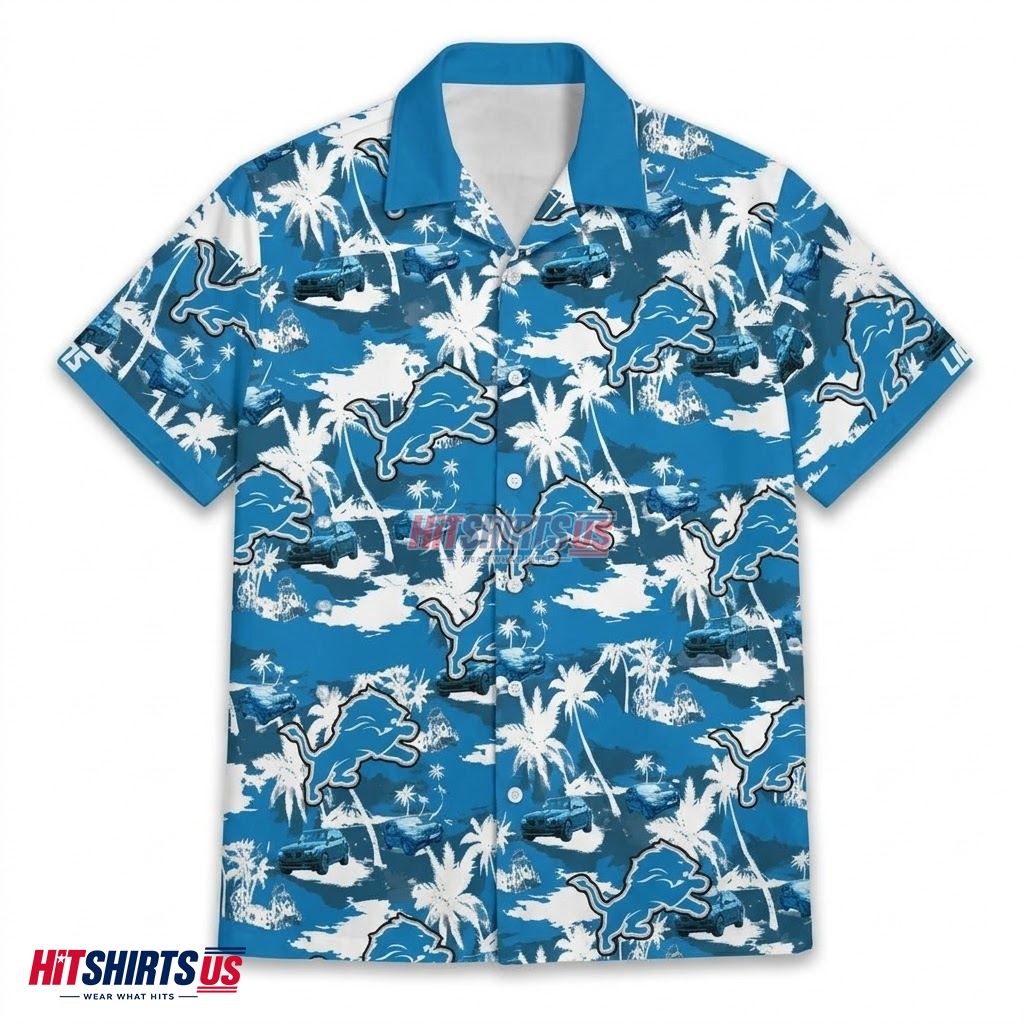Detroit Lions Tropical Shirt Palm Tree Truck Print Front