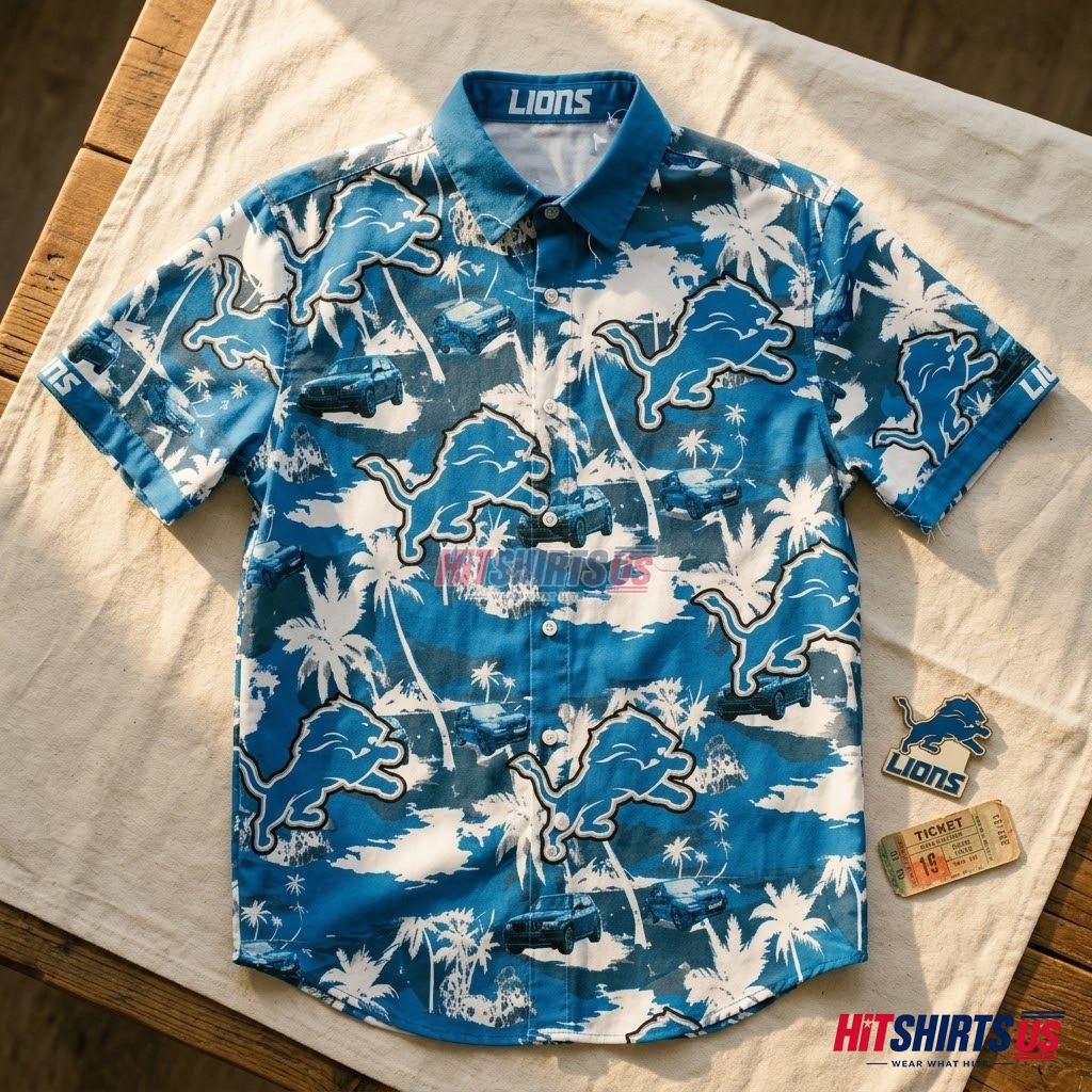 Detroit Lions Tropical Shirt Palm Tree Truck Print Back Detroit Lions Tropical Shirt Palm Tree Truck Print Back