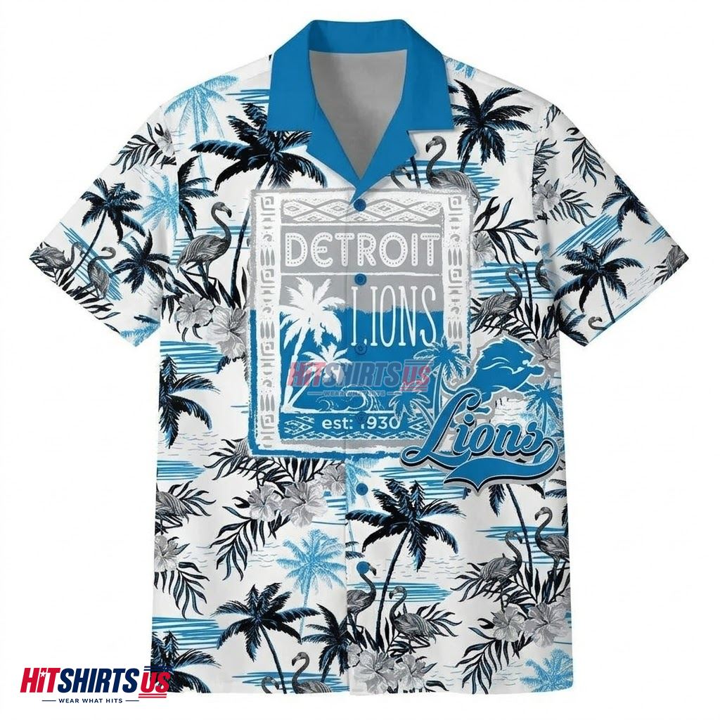 Flamingo Palm Detroit Lions Tropical Shirt Retro Front