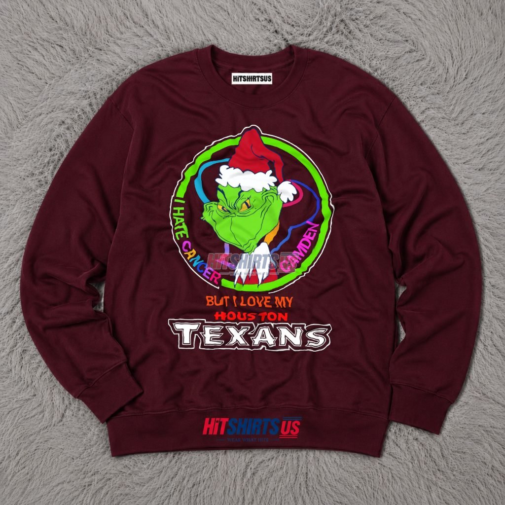 Grinch Houston Texans I Hate Cancer Awareness Christmas Long Sleeve Grinch Houston Texans I Hate Cancer Awareness Christmas Long Sleeve