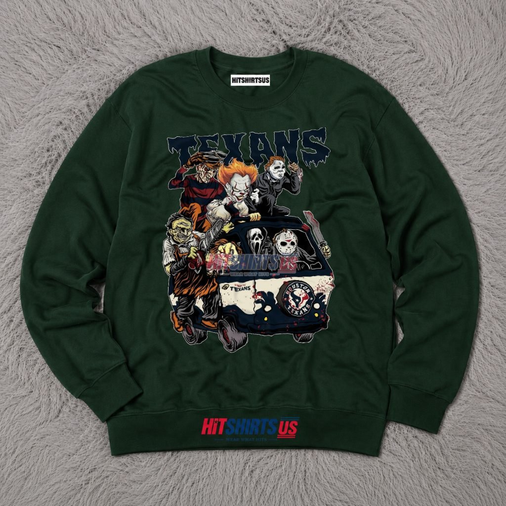 Houston Texans Horror Characters Mystery Machine Long Sleeve Houston Texans Horror Characters Mystery Machine Long Sleeve