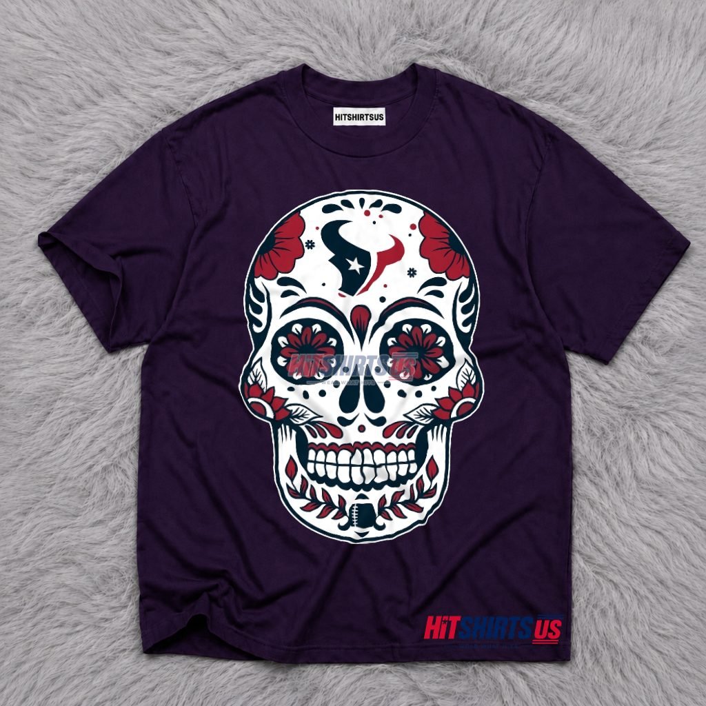 Houston Texans Sugar Skull Floral Day Of The Dead T-Shirt