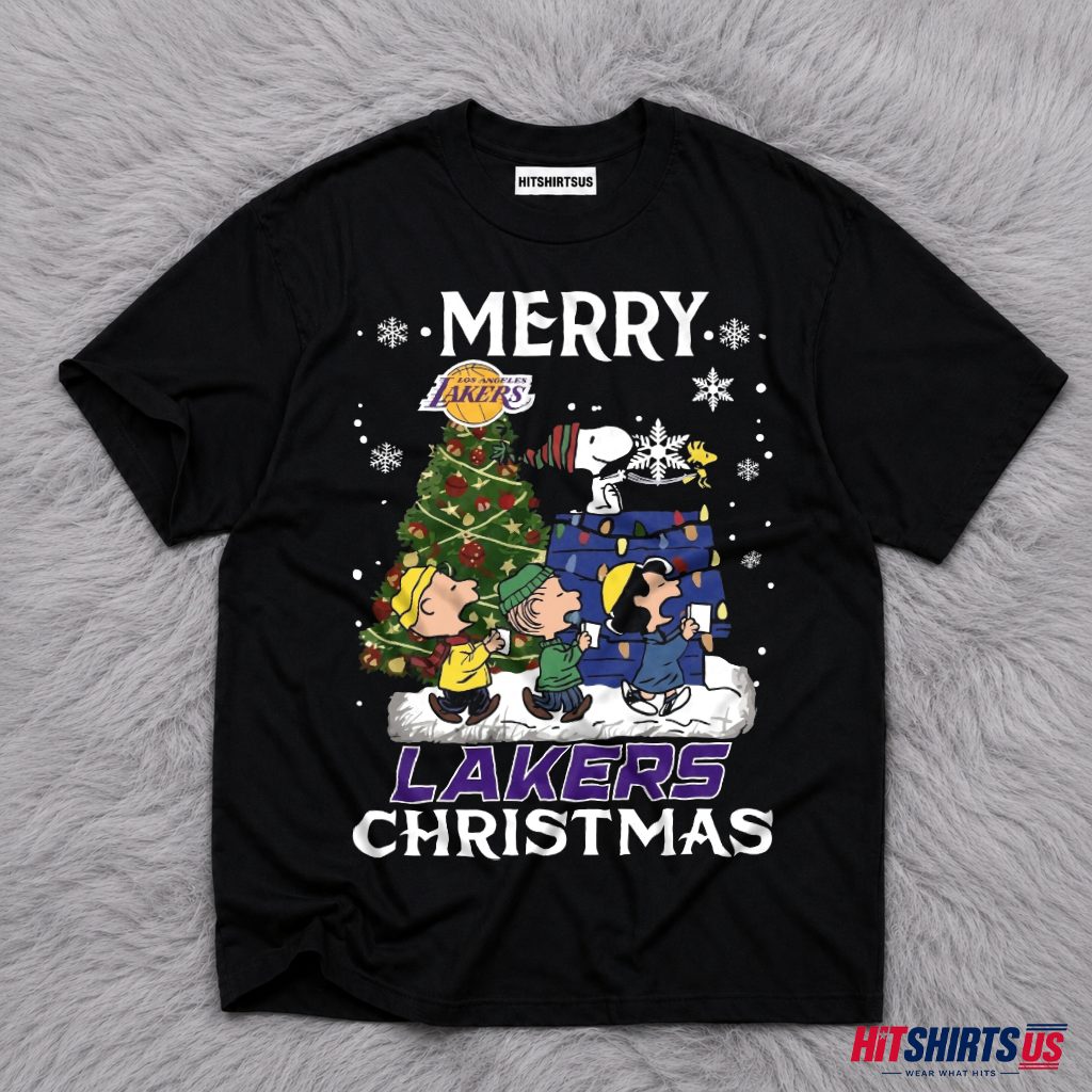 Snoopy Los Angeles Lakers Christmas Tree Snow T-Shirt