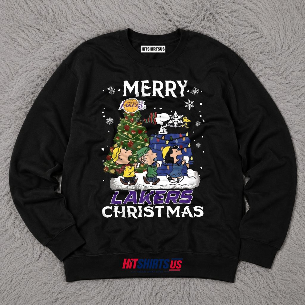 Snoopy Los Angeles Lakers Christmas Tree Snow Long Sleeve Snoopy Los Angeles Lakers Christmas Tree Snow Long Sleeve